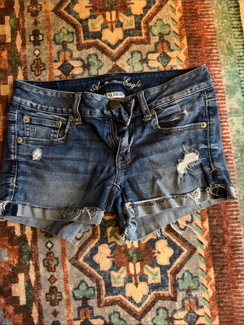 American Eagle Outfitters Blue Distressed Denim Jean Shorts
